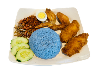 Blue Pea Nasi Lemak (Fried Fish/Chicken Wing)